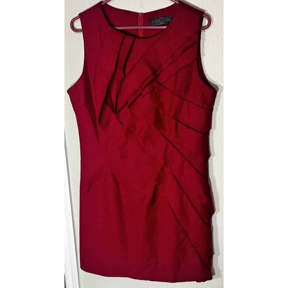 Tinley Dress Womens Large Red Wool Sleeveless Sheath Pleated Knee Length